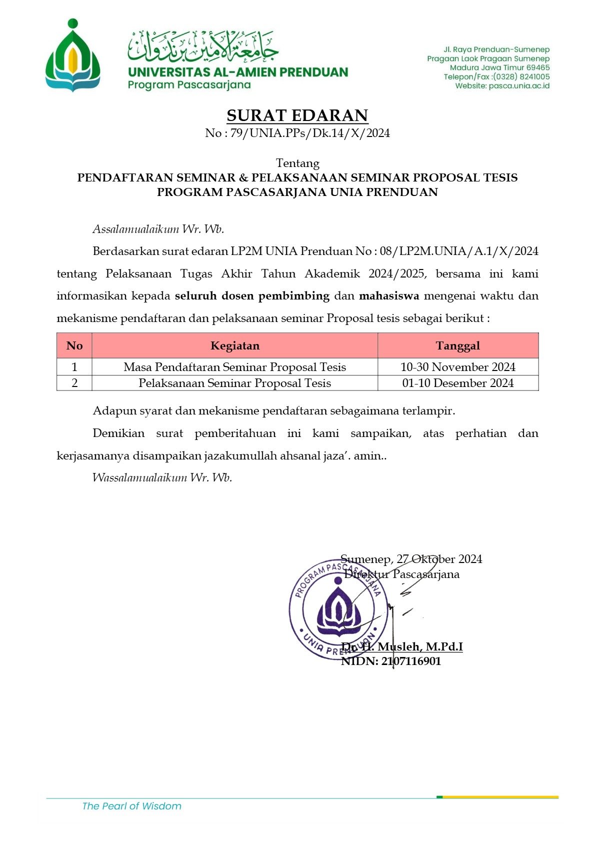 EDARAN PENDAFTARAN & PELAKSANAAN SEMINAR PROPOSAL TESIS